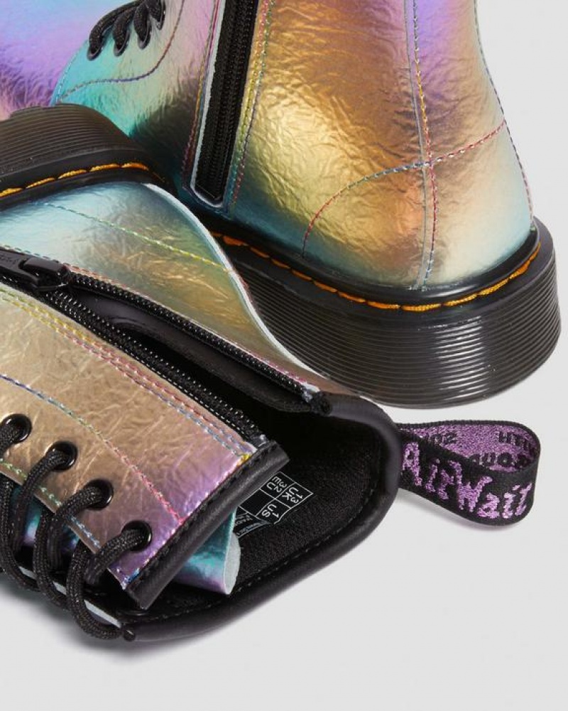 Dr Martens Junior 1460 Rainbow Crinkle Nahkaiset Pitsi Up Lasten Saappaat Monivärinen | Suomi_Dr67985