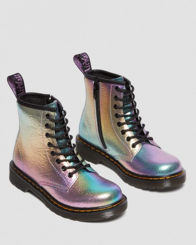 Dr Martens Junior 1460 Rainbow Crinkle Nahkaiset Pitsi Up Lasten Saappaat Monivärinen | Suomi_Dr67985