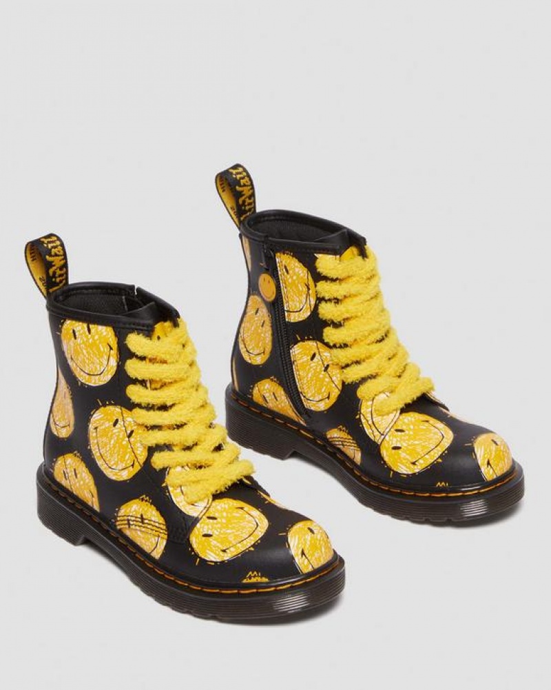 Dr Martens Junior 1460 Smiley® Hydro Nahkaiset Pitsi Up Lasten Saappaat Mustat | Suomi_Dr55589