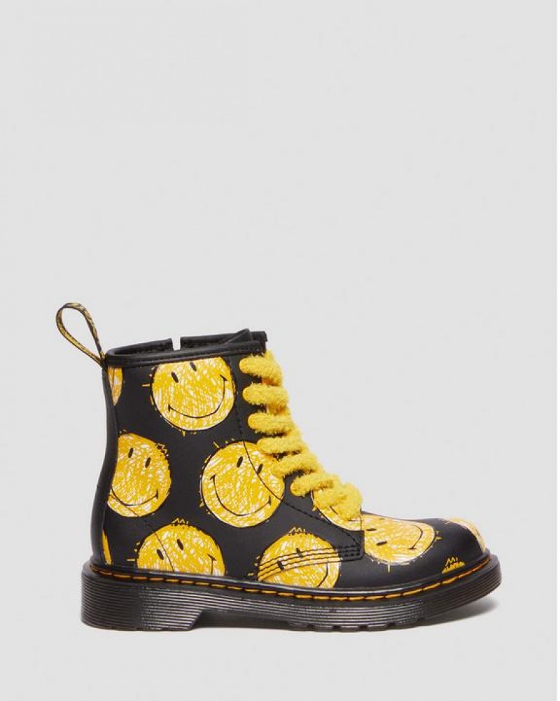 Dr Martens Junior 1460 Smiley® Hydro Nahkaiset Pitsi Up Lasten Saappaat Mustat | Suomi_Dr55589