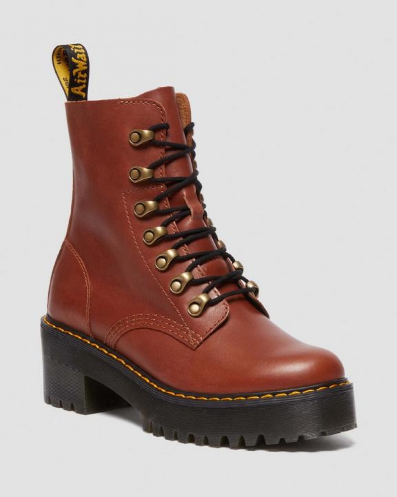 Dr Martens Leona Women's Farrier Nahkaiset Naisten Platform Kengät Ruskea | Suomi_Dr89793