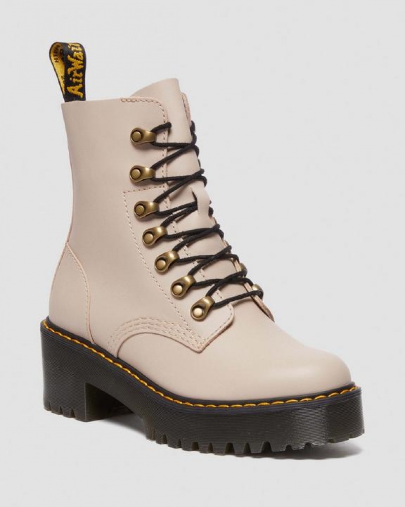 Dr Martens Leona Women's Sendal Nahkaiset Naisten Platform Kengät Harmaat Ruskea | Suomi_Dr59801