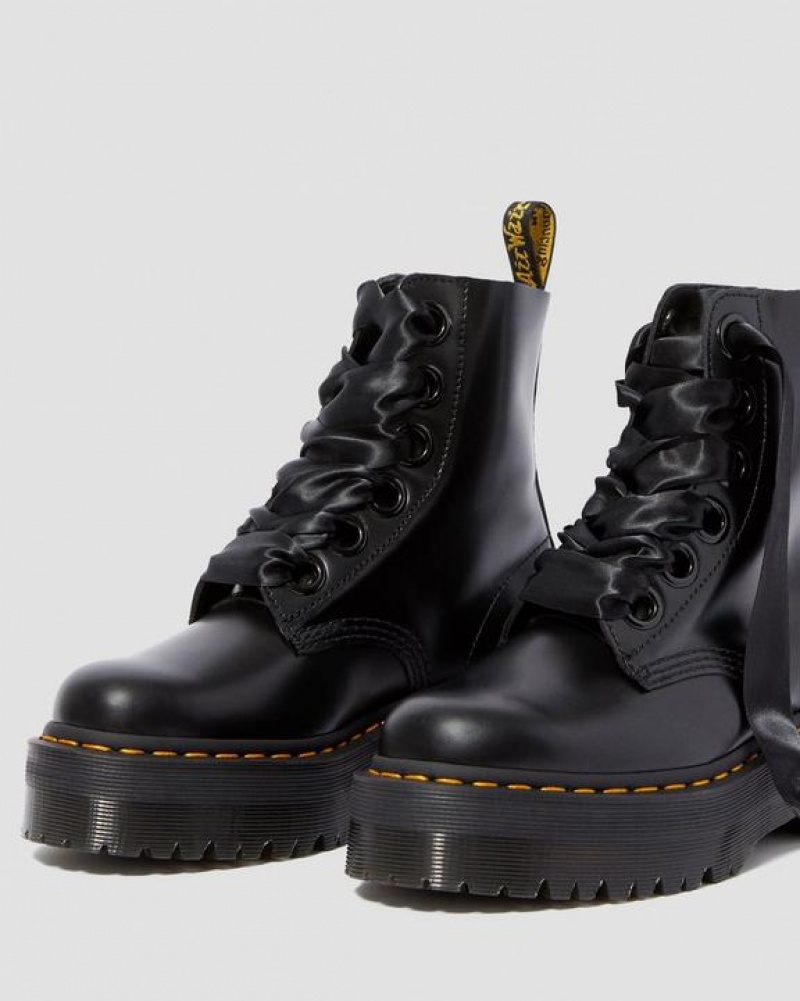 Dr Martens Molly Women's Nahkaiset Platform Naisten Saappaat Mustat | Suomi_Dr88708