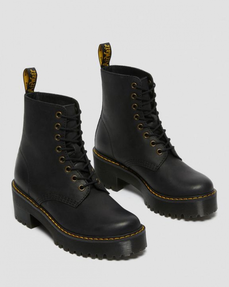 Dr Martens Shriver Hi Women's Wyoming Nahkaiset Korko Naisten Saappaat Mustat | Suomi_Dr33163