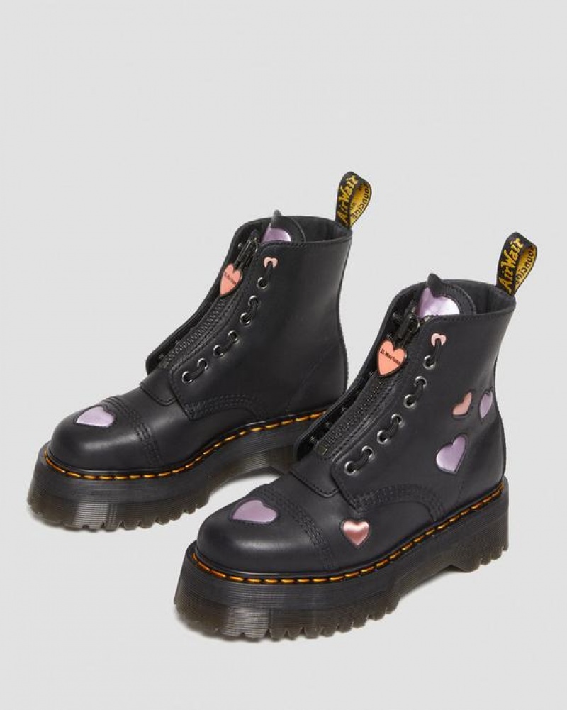 Dr Martens Sinclair Nahkaiset Heart Naisten Platform Kengät Mustat | Suomi_Dr71880