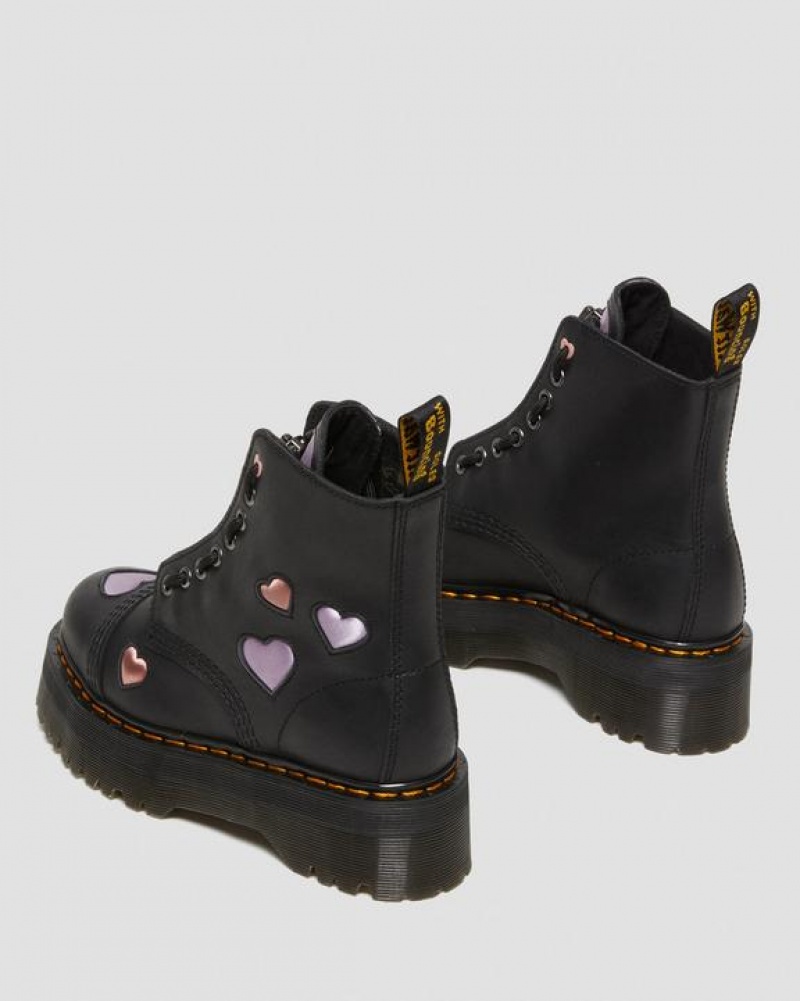 Dr Martens Sinclair Nahkaiset Heart Naisten Platform Kengät Mustat | Suomi_Dr71880