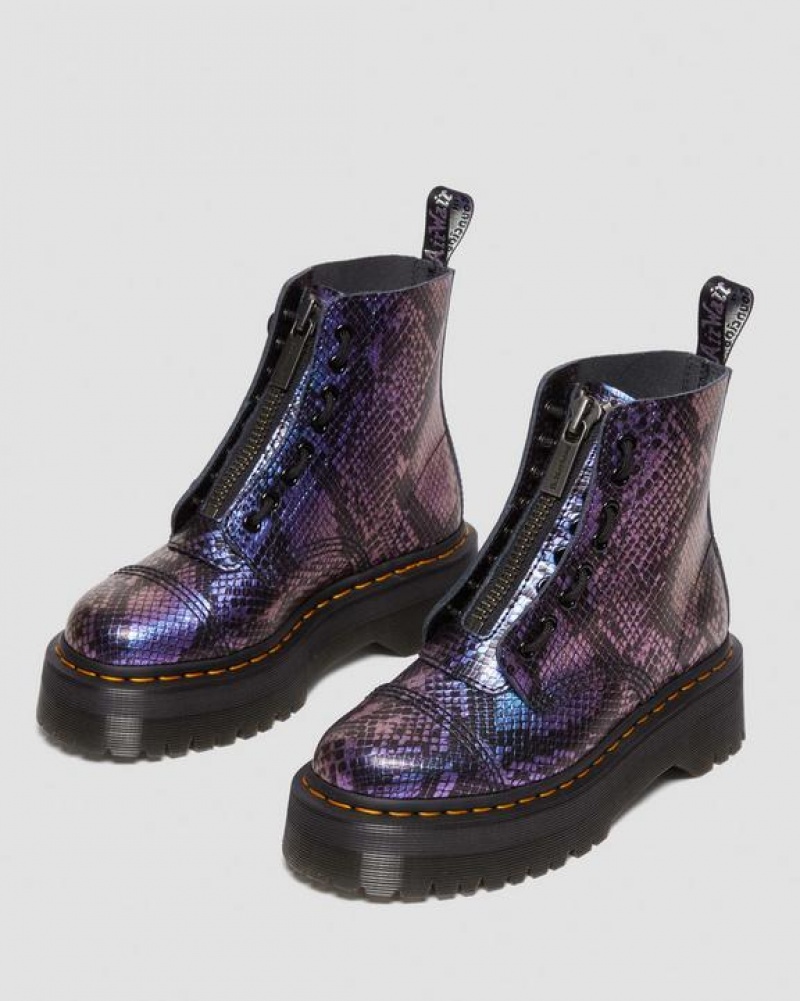 Dr Martens Sinclair Snake Print Emboss Nahkaiset Platform Naisten Saappaat Mustat Monivärinen | Suomi_Dr63961