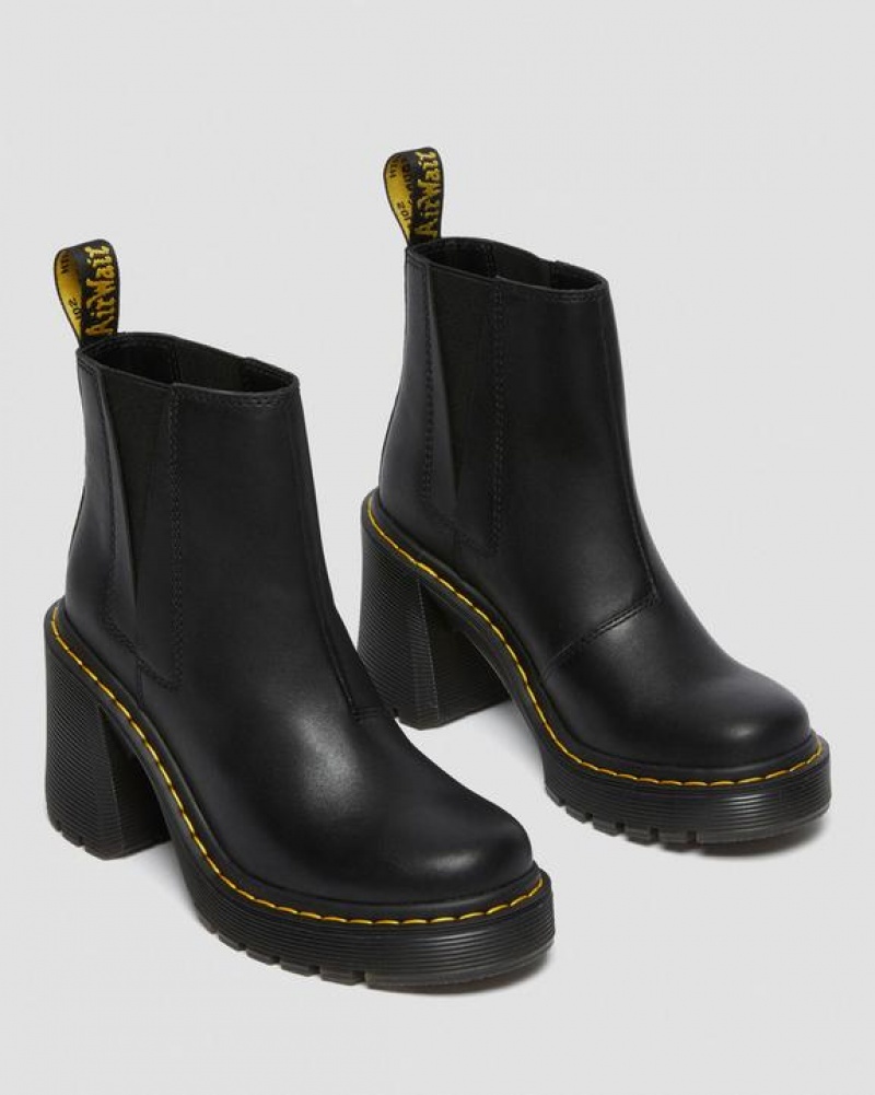 Dr Martens Spence Nahkaiset Flared Heel Chelsea Naisten Saappaat Mustat | Suomi_Dr49904