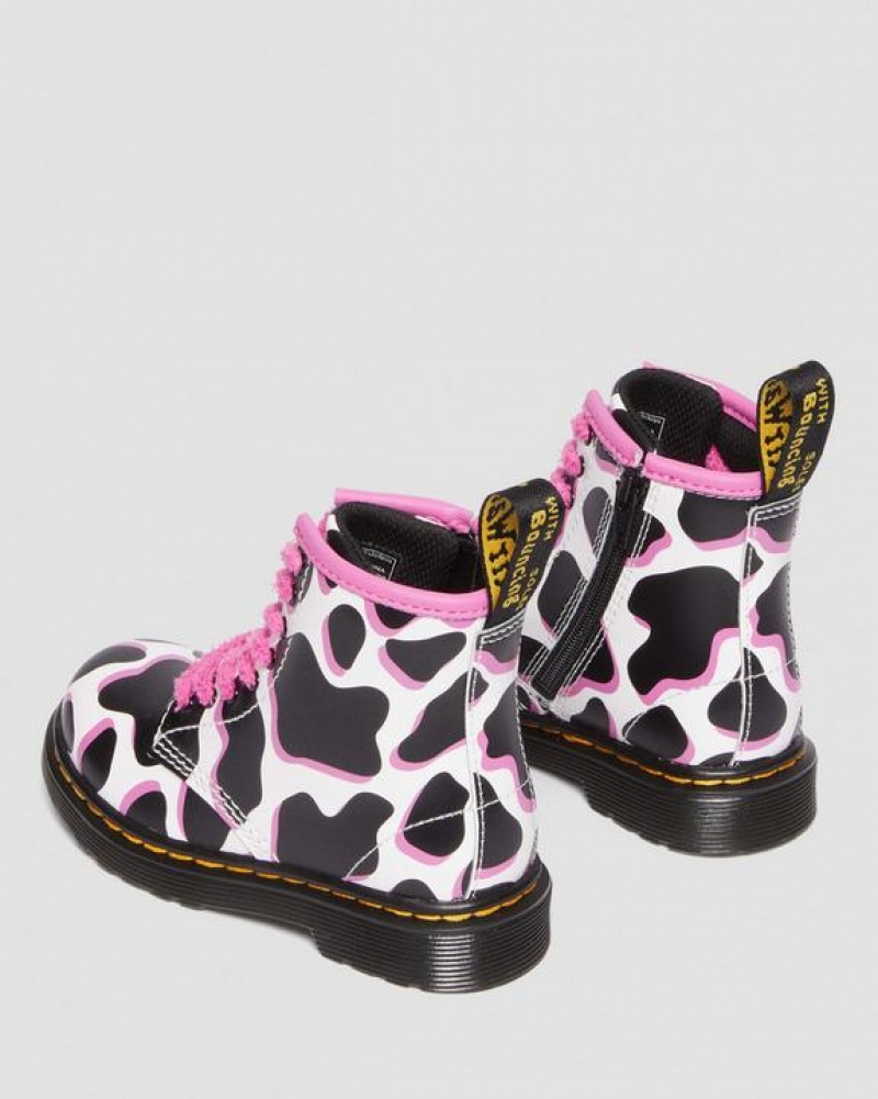 Dr Martens Toddler 1460 Cow Print Kiiltonahka Nahkaiset Pitsi Up Lasten Saappaat Valkoinen | Suomi_Dr27972