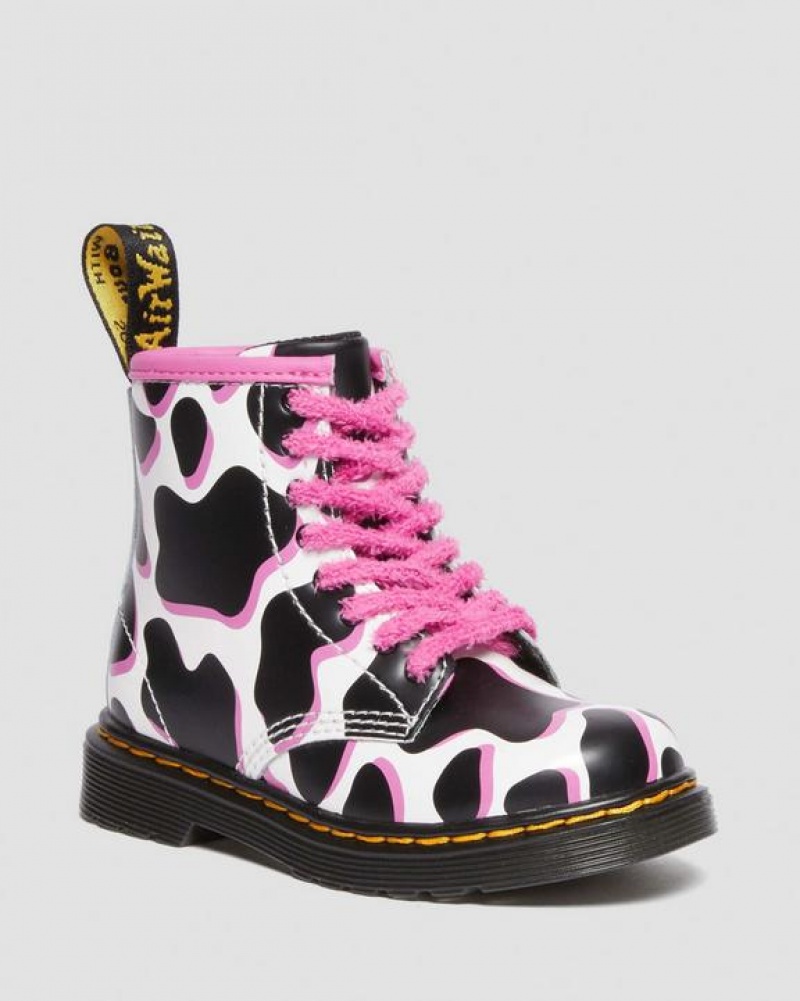 Dr Martens Toddler 1460 Cow Print Kiiltonahka Nahkaiset Pitsi Up Lasten Saappaat Valkoinen | Suomi_Dr27972