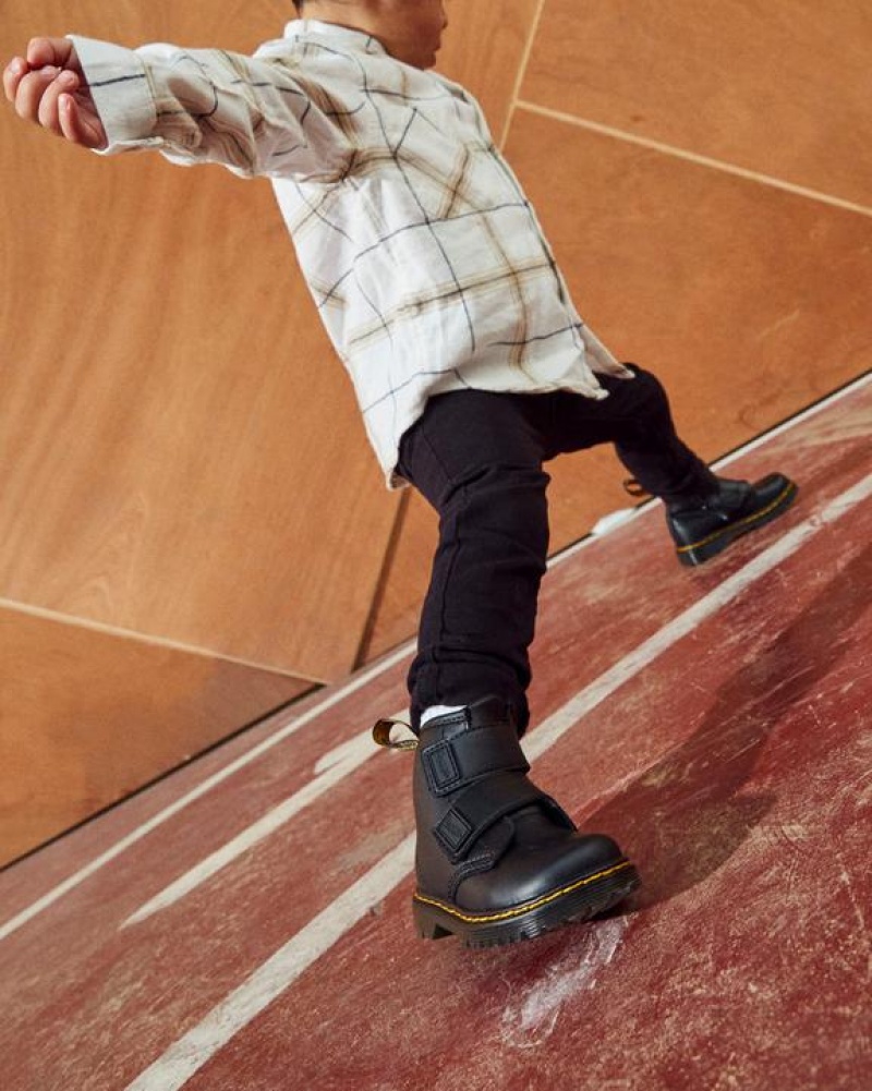 Dr Martens Toddler 1460 Double Strap Nahkaiset Lasten Saappaat Mustat | Suomi_Dr59051