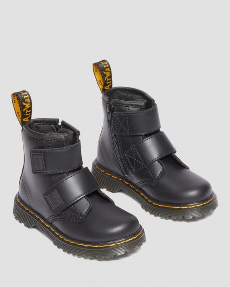 Dr Martens Toddler 1460 Double Strap Nahkaiset Lasten Saappaat Mustat | Suomi_Dr59051