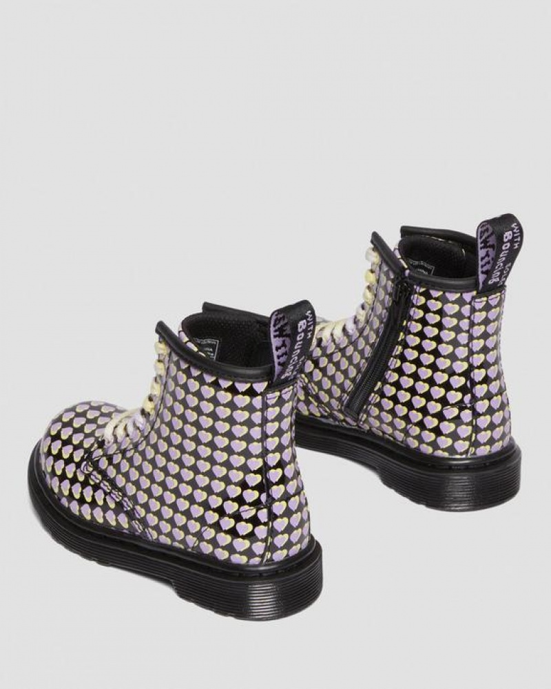 Dr Martens Toddler 1460 Kiiltonahka Heart Printed Pitsi Up Lasten Saappaat Mustat | Suomi_Dr51113