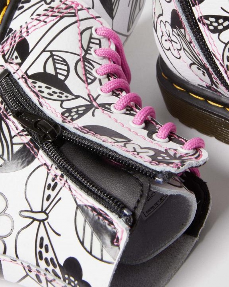 Dr Martens Toddler 1460 Meadow Print Nahkaiset Pitsi Up Lasten Saappaat Valkoinen | Suomi_Dr82105