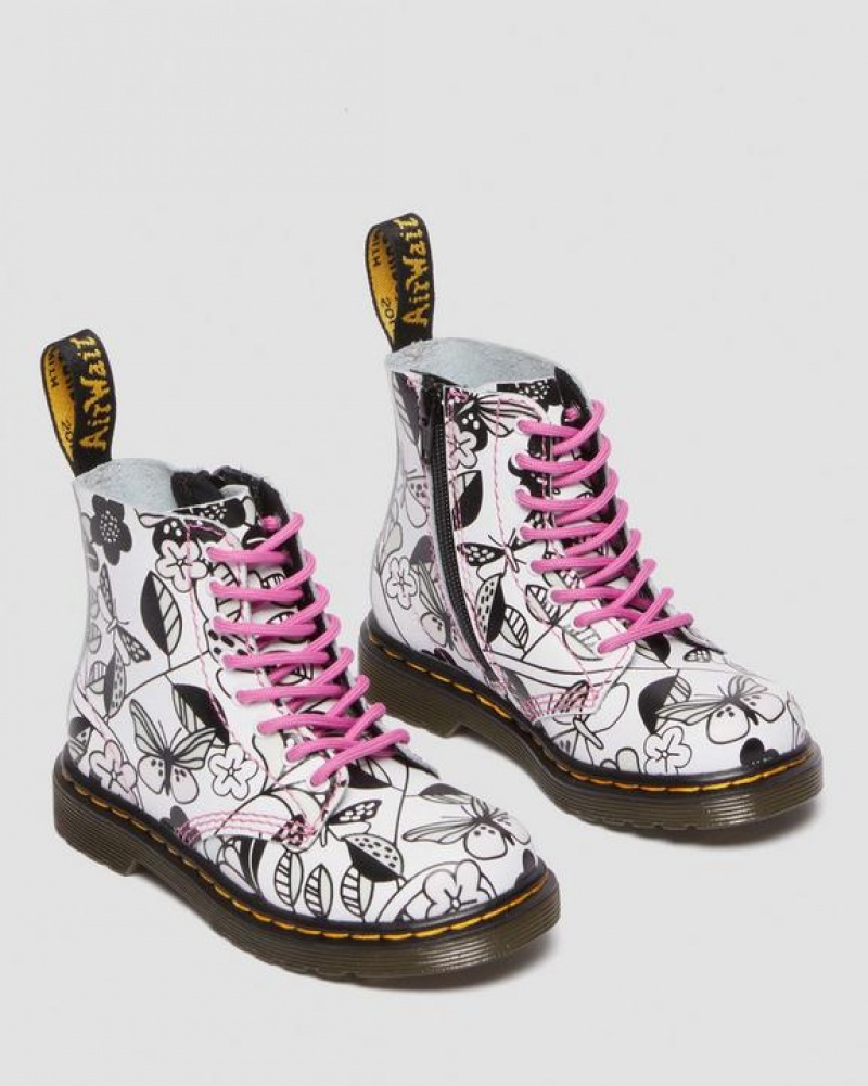 Dr Martens Toddler 1460 Meadow Print Nahkaiset Pitsi Up Lasten Saappaat Valkoinen | Suomi_Dr82105