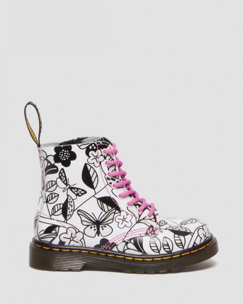 Dr Martens Toddler 1460 Meadow Print Nahkaiset Pitsi Up Lasten Saappaat Valkoinen | Suomi_Dr82105