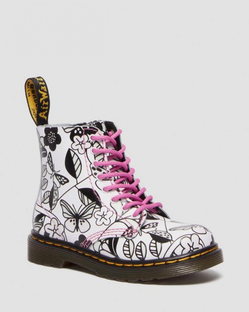 Dr Martens Toddler 1460 Meadow Print Nahkaiset Pitsi Up Lasten Saappaat Valkoinen | Suomi_Dr82105