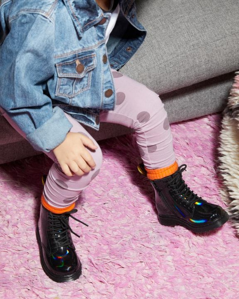 Dr Martens Toddler 1460 Rainbow Kiiltonahka Nahkaiset Pitsi Up Lasten Saappaat Mustat | Suomi_Dr17657