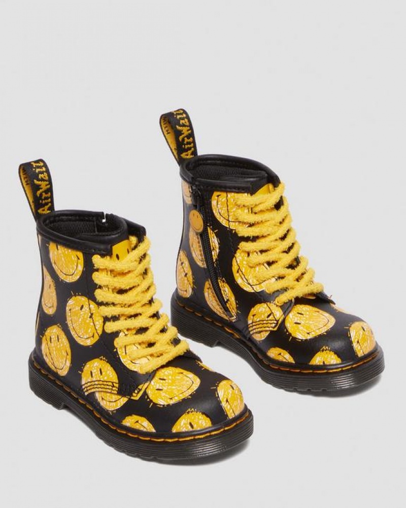 Dr Martens Toddler 1460 Smiley® Hydro Nahkaiset Pitsi Up Lasten Saappaat Mustat | Suomi_Dr28483