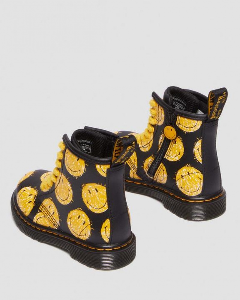 Dr Martens Toddler 1460 Smiley® Hydro Nahkaiset Pitsi Up Lasten Saappaat Mustat | Suomi_Dr28483