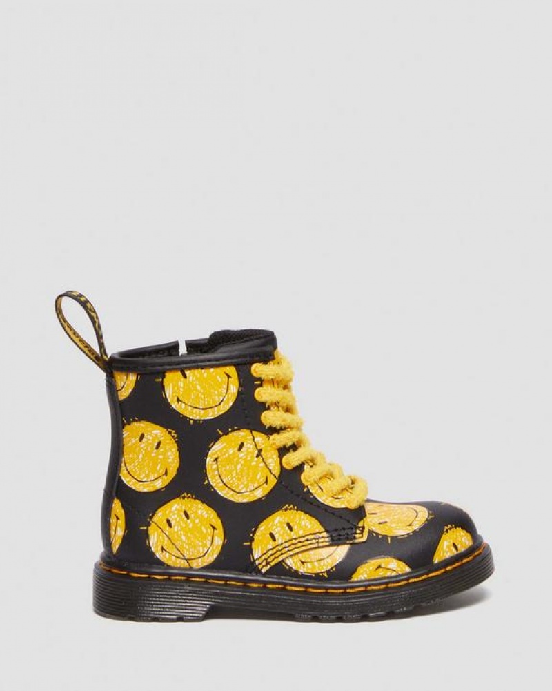 Dr Martens Toddler 1460 Smiley® Hydro Nahkaiset Pitsi Up Lasten Saappaat Mustat | Suomi_Dr28483