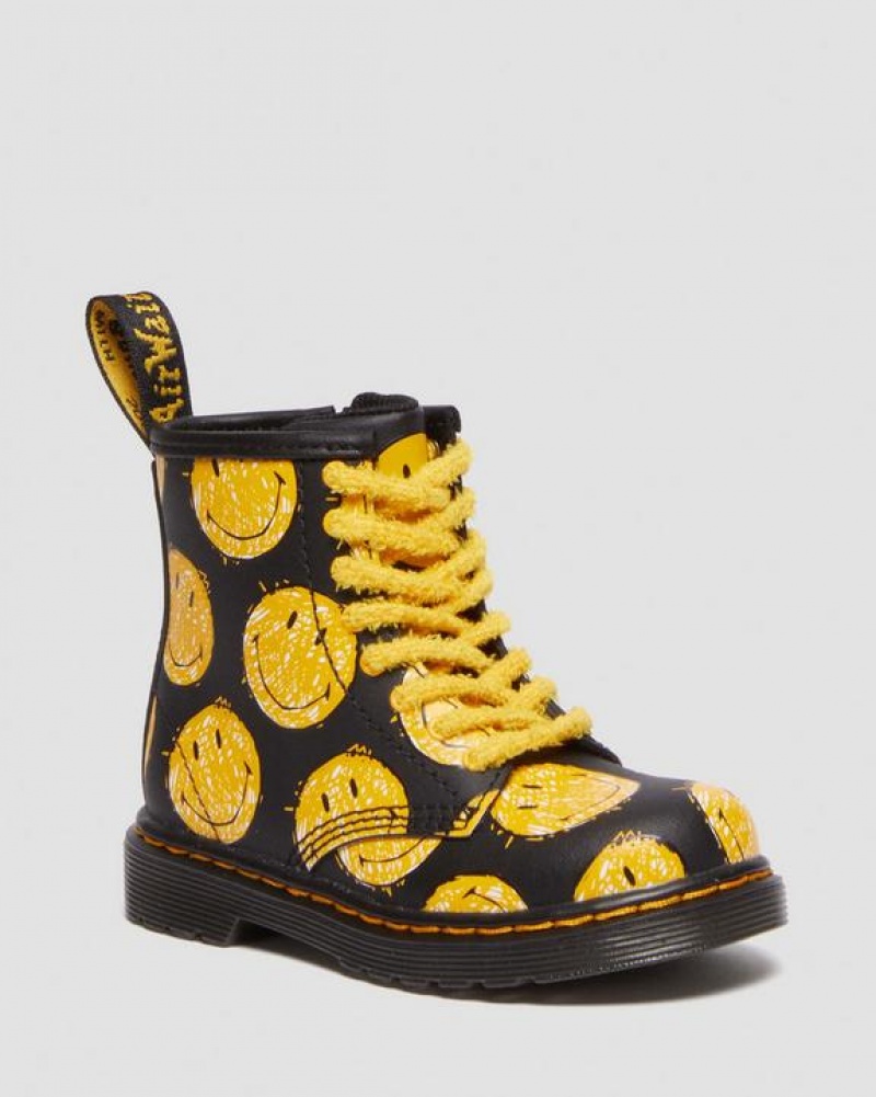 Dr Martens Toddler 1460 Smiley® Hydro Nahkaiset Pitsi Up Lasten Saappaat Mustat | Suomi_Dr28483