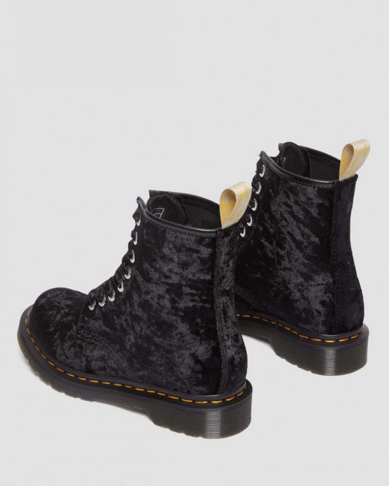 Dr Martens Vegaaniset 1460 Women's Crushed Velvet Pitsi Up Naisten Saappaat Mustat | Suomi_Dr77641