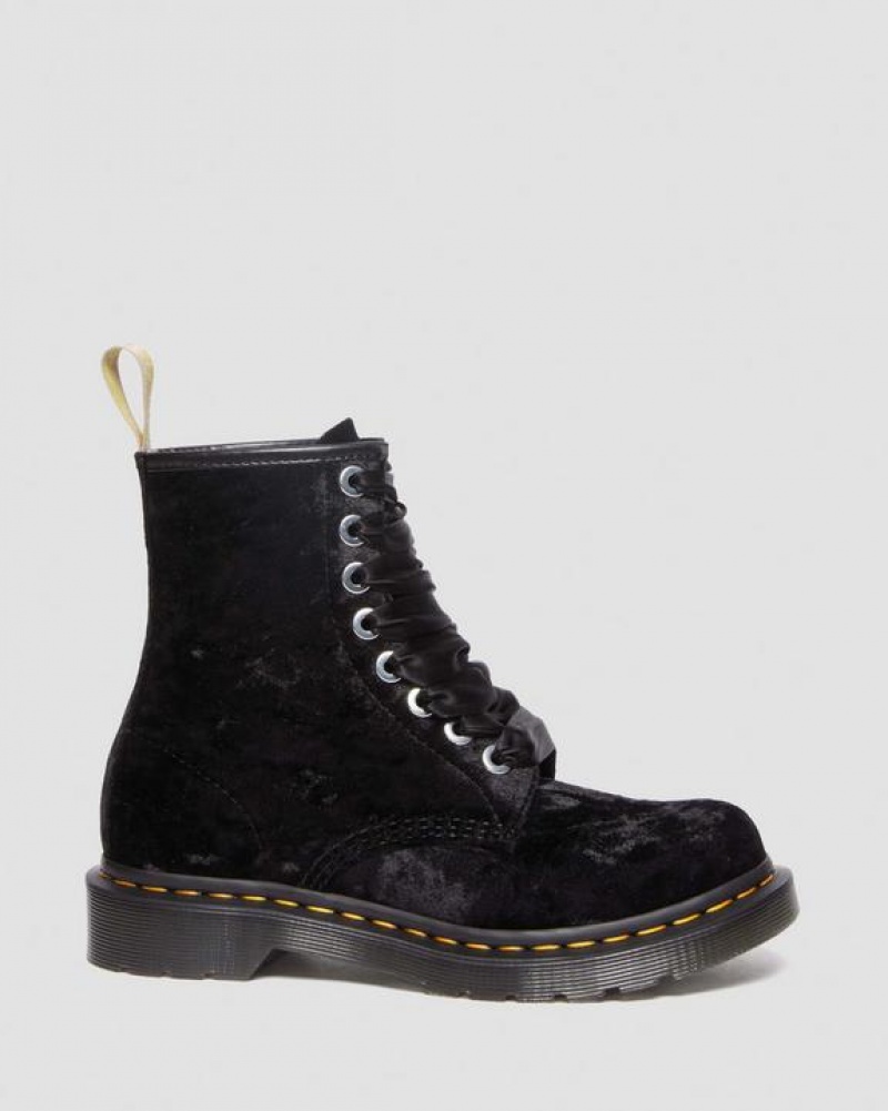 Dr Martens Vegaaniset 1460 Women's Crushed Velvet Pitsi Up Naisten Saappaat Mustat | Suomi_Dr77641