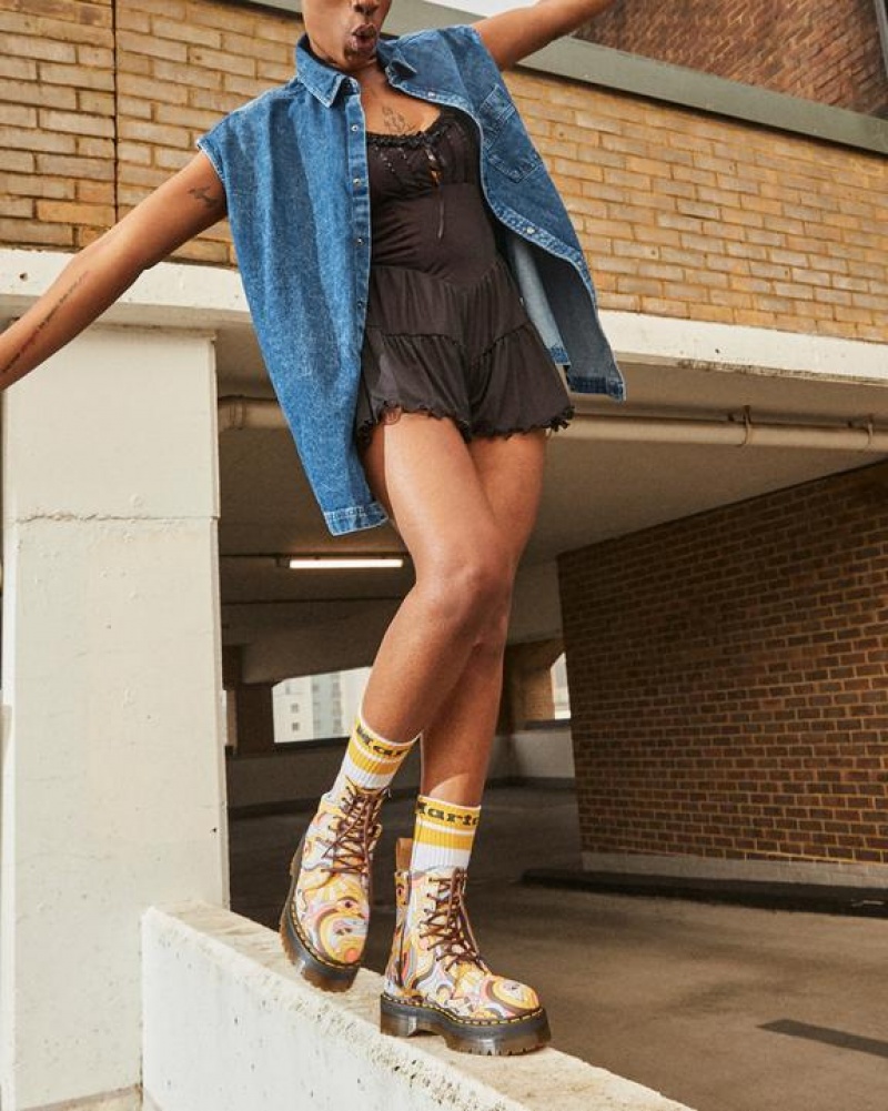 Dr Martens Vegaaniset Jadon Boot Retro Canvas Platforms Naisten Saappaat Keltainen Monivärinen | Suomi_Dr55523