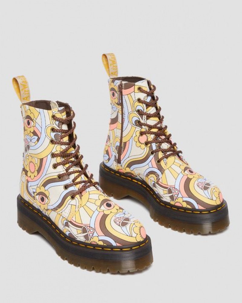 Dr Martens Vegaaniset Jadon Boot Retro Canvas Platforms Naisten Saappaat Keltainen Monivärinen | Suomi_Dr55523