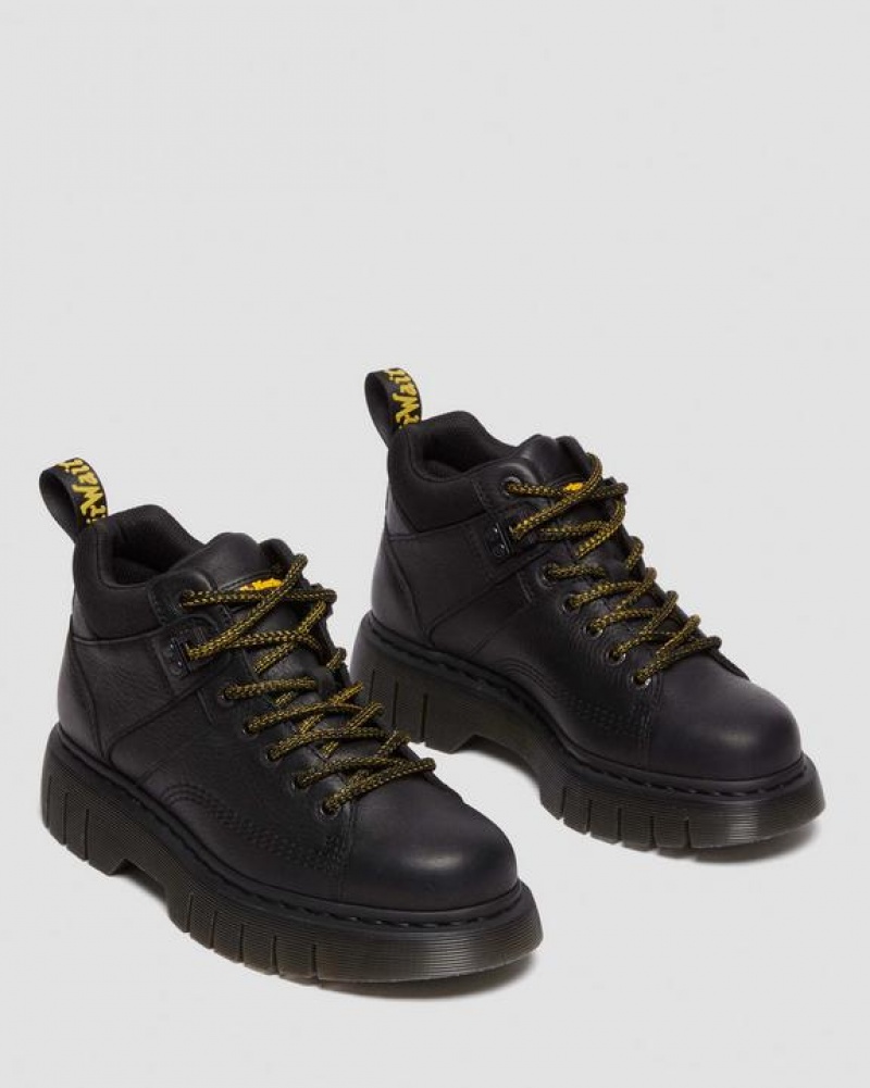 Dr Martens Woodard Grizzly Nahkaiset Low Vapaa-ajan Miesten Platform Kengät Mustat | Suomi_Dr67686