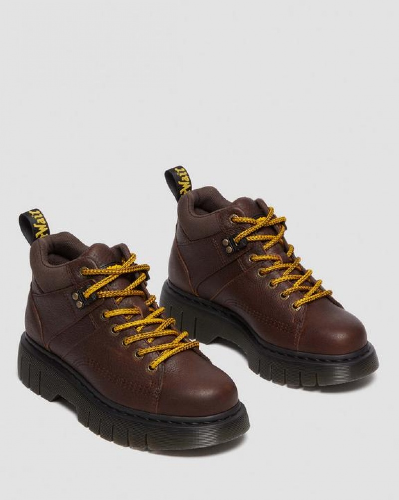 Dr Martens Woodard Grizzly Nahkaiset Low Vapaa-ajan Miesten Platform Kengät Tummanruskea | Suomi_Dr48064