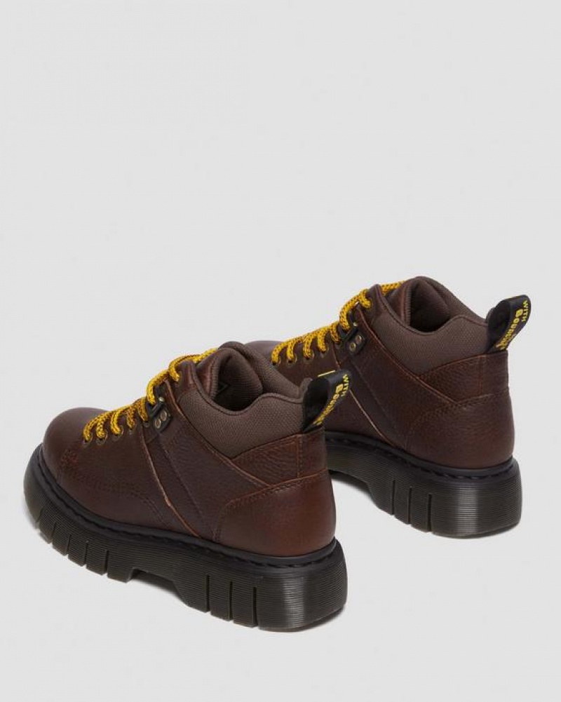 Dr Martens Woodard Grizzly Nahkaiset Low Vapaa-ajan Miesten Platform Kengät Tummanruskea | Suomi_Dr48064